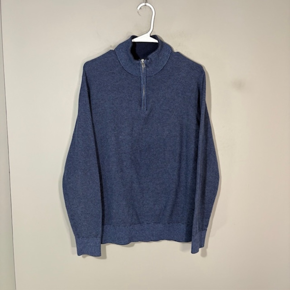 Bonobos Sweater Mens Medium Blue 1/4 Zip Mock Neck Cotton Cashmere Waffle Knit